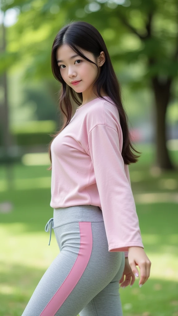 (Japanese),(26 years old), (Slender woman), (beautiful breasts),double eyelid,natural makeup,thin lips,laugh,black hair,(She&#39;s in a nature park overlooking the river),(That person has big breasts),(My chest is pointy and pointy.), (((She wears a tight pink t-shirt))), ((I&#39;m wearing purple leggings.)), (realistic), (ray tracing), (sharp focus), clavicle, (detailed face), Natural and realistic skin texture, soft face,((complete ???????:1.4)),(A glance at her slim body:1.3),(fit clothes、A sweaty and damp t-shirt、Leggings that fit snugly over the genitals and buttocks),((look at her straight ahead、see her below)),(Leggings that dig into a woman&#39;s genitals) information