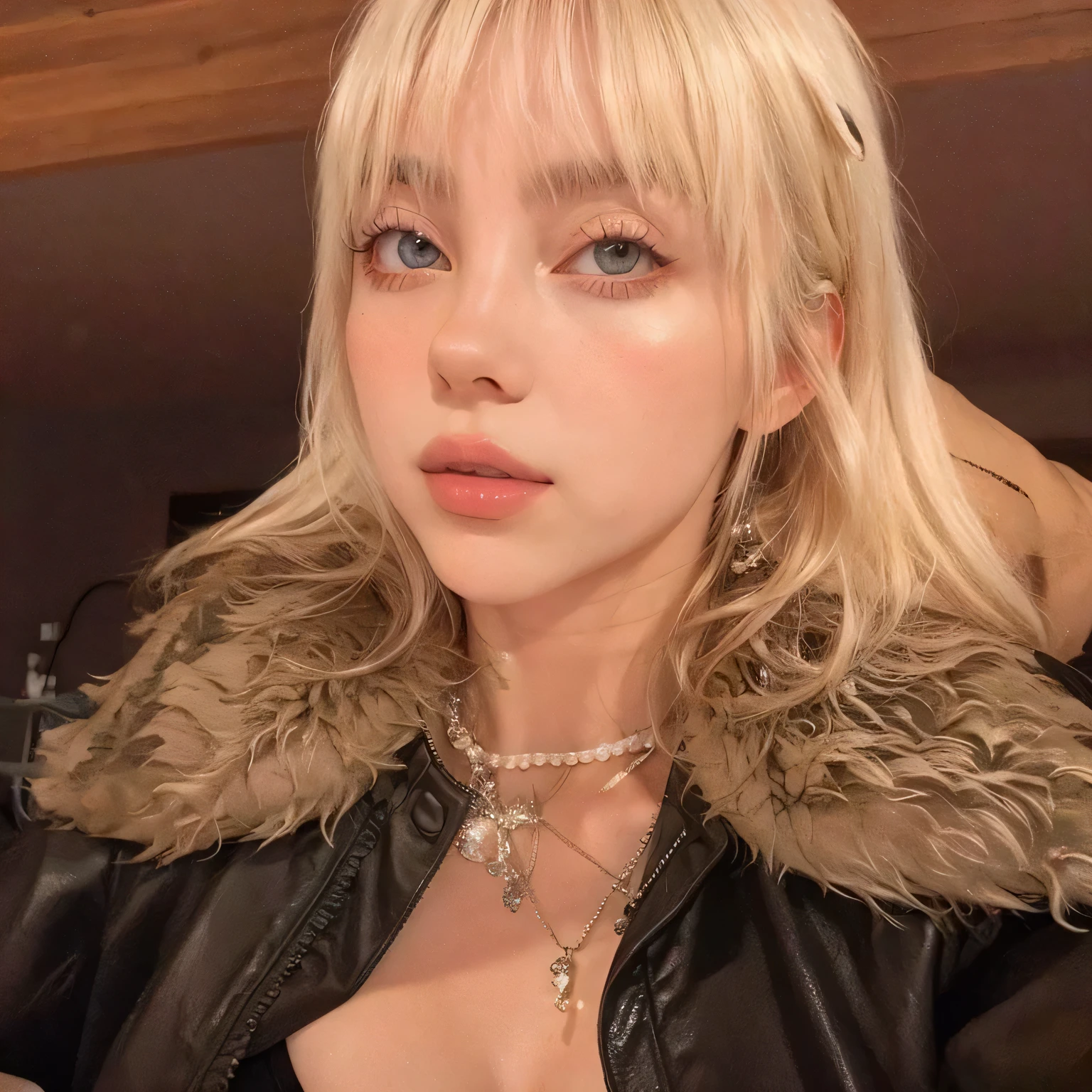 1 girl, sultry body, big boobies, seducing gaze, perfect and intense face, 8 k quality, billie eilish, blue colored eyes.