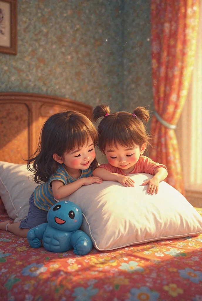 two teenage girls cousins in a room with balloons sleeping