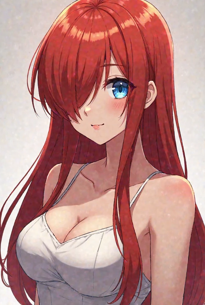 Redhead anime girl in tights with blue eyes with big breasts