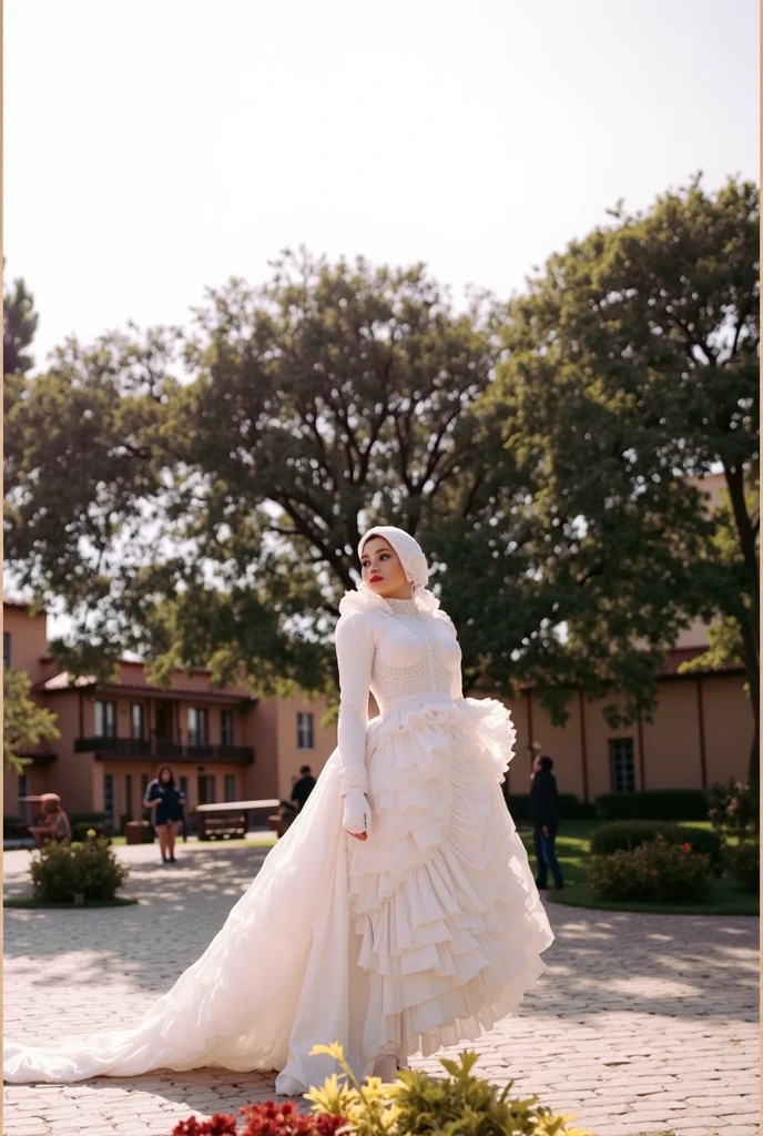 sbbw solo extremely morbidly obese Emirati woman full body alone wearing a white wedding dress