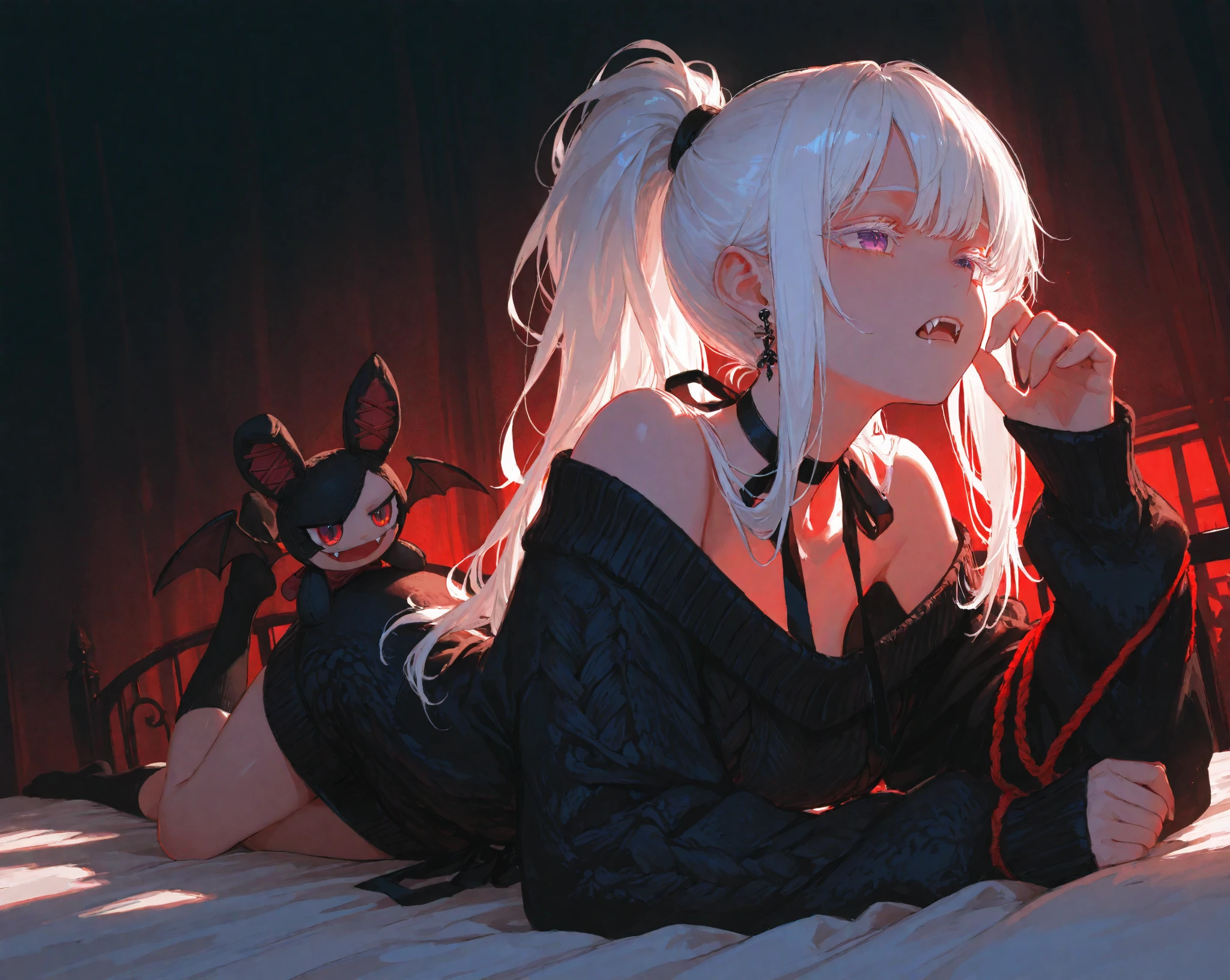 a demon girl with horns and a dress, Goth Outfit, Gothic, Blaue Augen, Blaue Haare, white skin, Kurzer Rock, long stockings, 1Girl, maximal eine Person, Halsband, Nacht, best qulaity, UHD, Detailiert, hight resolution