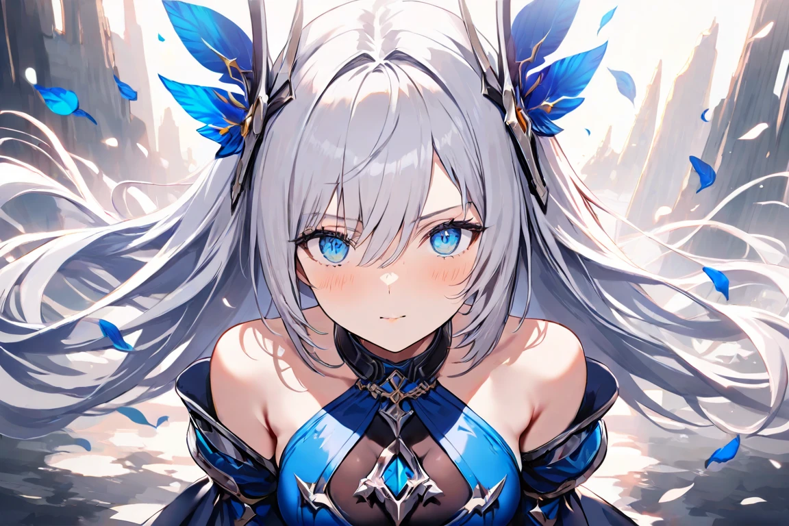 A celestial cyborg illuminated in ethereal light, its metallic form reflecting hues of cosmic blue and shimmering silver. The image, a stunning photograph, captures the intricate details of its intricate circuits and glowing neon accents against a backdrop of swirling galaxies. The composition is striking, showcasing the fusion of advanced technology with celestial beauty in crystal-clear quality.