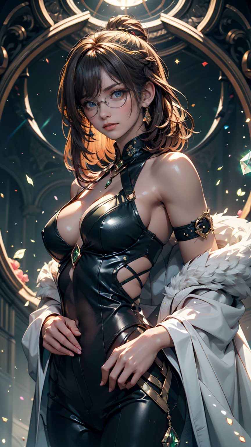 Multar、(The best illustrations)、8k UHD resolution、detalhes intrincadoaximum quality、realista、ultra-detalhado、The best lighting、melhores sombras、soft lighting、Ulutra HD、Masmorra and Dragon、cavernaasmorra、 Um Necromante、a noite、Estilo escuro、together、Filha do Diabo、asas de morcego，(((Demon Hornlack round rimmed glasses))))、(((Colossal tits)))、(Cauda do Diabo)、(olhos vermelhos brilhando:1.6)、obra-prima、lindo semblante、Efeito Tindall、fotos realistas、(Skins de alto detalhe:1.2)、8 kuhd、SLR digital、alta qualidade、uma foto、high resolution、 absurdo、Ponytail Distortion、best proportion four fingers and a thumb、1 garota、adornos de cabelo、Colar de pedras preciosas cintilantes vermelhas、jewelry、Beautiful expression、Corpo para cima、Emphasis on large breasts、Cintura tonificada、Wide buttocks、Efeito Tindall、Photorealistic、(Skins de alto detalhe:1.2)、mamilo rosa, rosa

