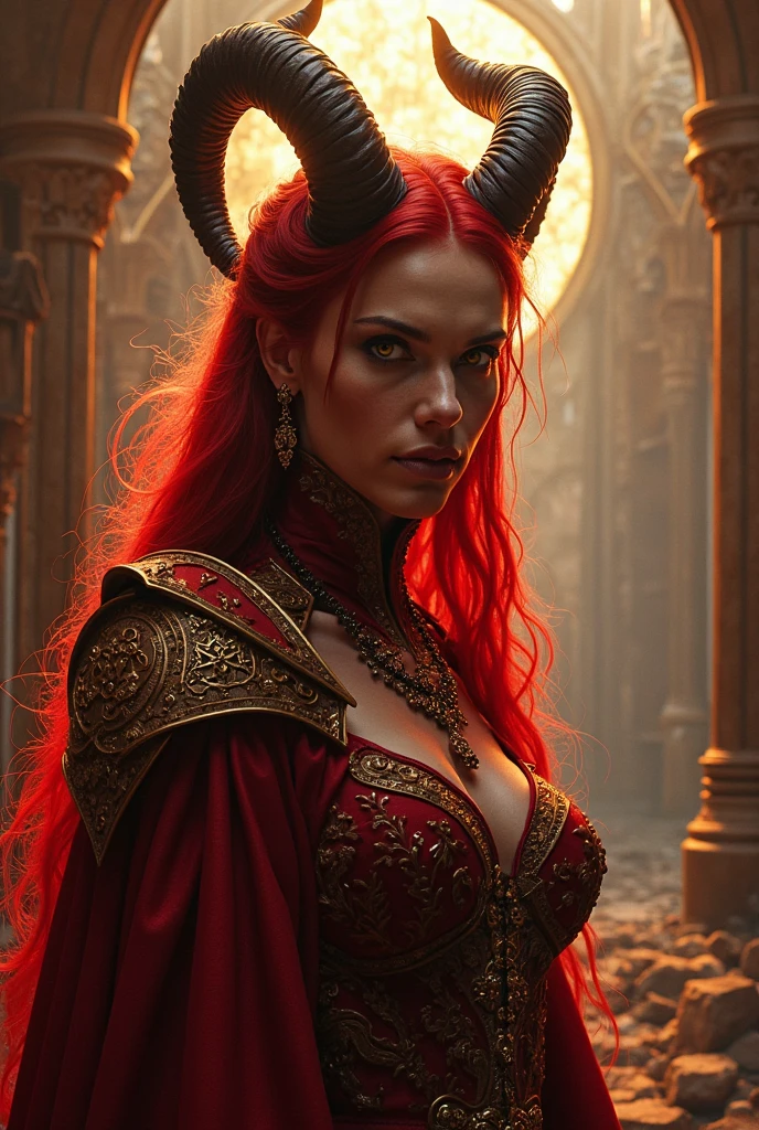 Poland as a curvy female fantasy League of Legend creature half red half white colors. Intricated clothing. Cinematic Fantasy sci-fi landscape background