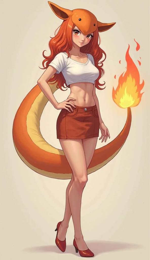 full body shot, woman with long red hair wearing a white top, rusty colored long hair, long glowing ethereal hair, very long wavy fiery red hair