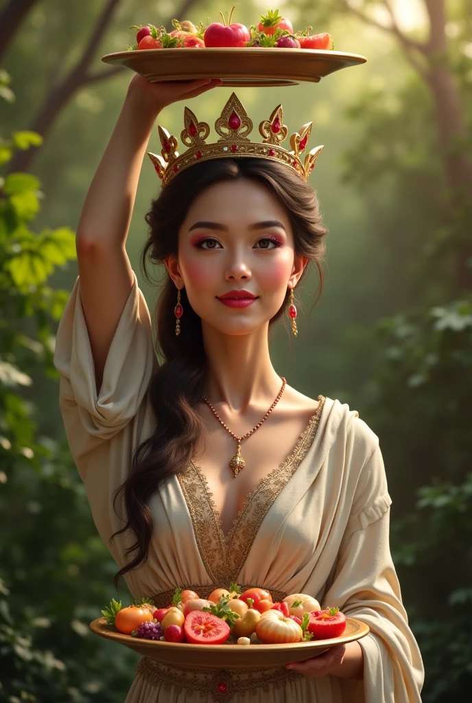(best quality,4k,8k,highres,masterpiece:1.2),ultra-detailed,(realistic,photorealistic,photo-realistic:1.37),((1girl:1.9)), (((alone:1.9))), ((17years old)), (sharp focus), [((Raiana-Elizabeth-Dilla:1.9))], (very slim slender fit-muscled body:1.9), (((ultra-short ((red:1.5)) elegant-style minidress))),cleavage breasts,large breasts,beautiful queen,graceful posture,serene expression,proud and confident queen,crown on her head,shining jewels,flowing dark-black hair,sparkling eyes,rosy cheeks,ethereal beauty,soft lighting,(abstract background:1.2),queen of elegance,vivid colors,harmonious color palette,elegant composition,tranquil atmosphere,classic beauty,majestic presence,queen's regalia,beauty personified
