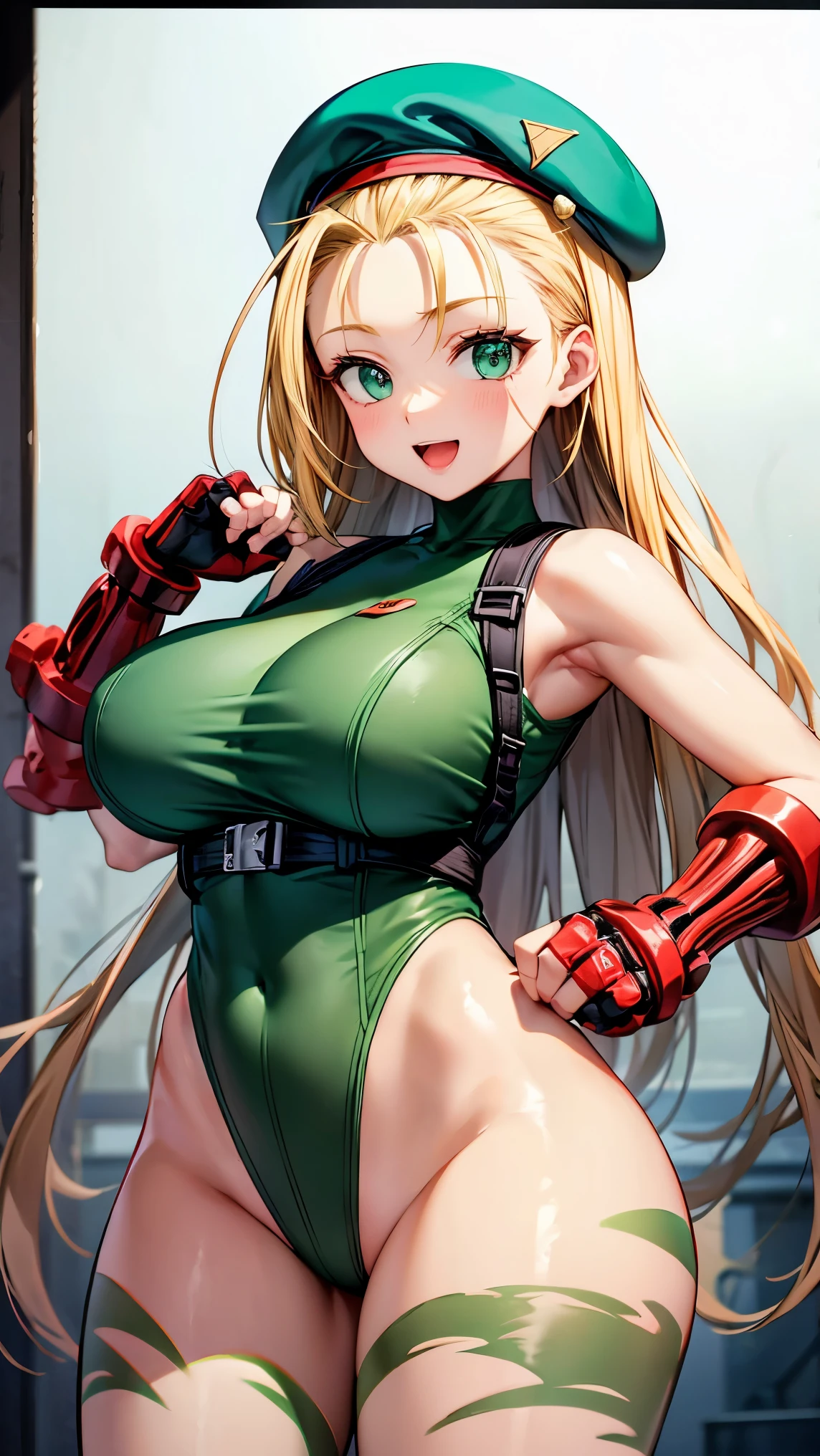 (masterpiece:1.4)、(top-quality:1.4)、
1girl in, Red and emerald color one-piece swimsuit,blonde hair, A bracelet, jewely, large full breasts, length hair, looking at the viewers,Hands folded behind the head, 独奏 ,realisitic,(shinny skin),(masterpiece:1.4),(top-quality:1.4),red-lips