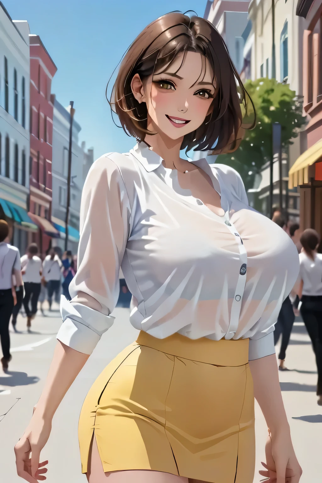 (masterpiece:1.2, Highest quality), (practical, photopractical:1.4), High quality illustrations, (Natural Side Light, Cinema Lighting), Surrealism, 
View your viewers, 1 female, 40 years old, Perfect Face, Glowing Skin, 
(short hair, Straight hair), Brown eyes, Long eyelashes, (Large Breasts, Attractive thighs)
Beautiful Hair, Pretty face, Attention to detail, Beautiful body, Beautiful breasts, Beautiful thighs, Beautiful legs, Beautiful fingers, 
(Wear a police uniform and a short skirt),  
(Beautiful views), night, (street:1.2), walk, (Beautiful smile, Open your lips slightly)
