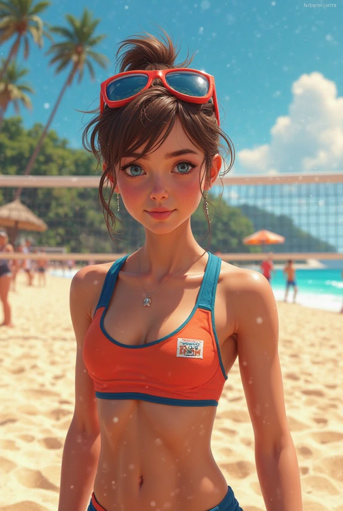 Ochako Uraraka, striped micro bikini, playa, sunrise 