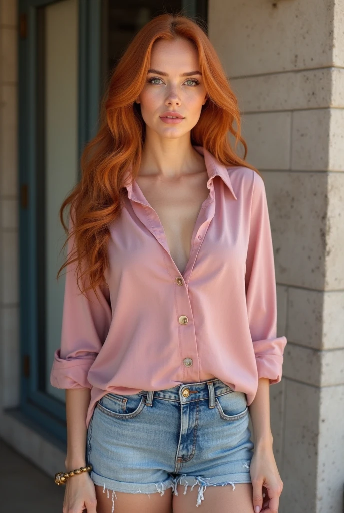 Brazilian redhead panties_to_o_lado, a woman in a pink blouse and skirt posing for a photo 22 years