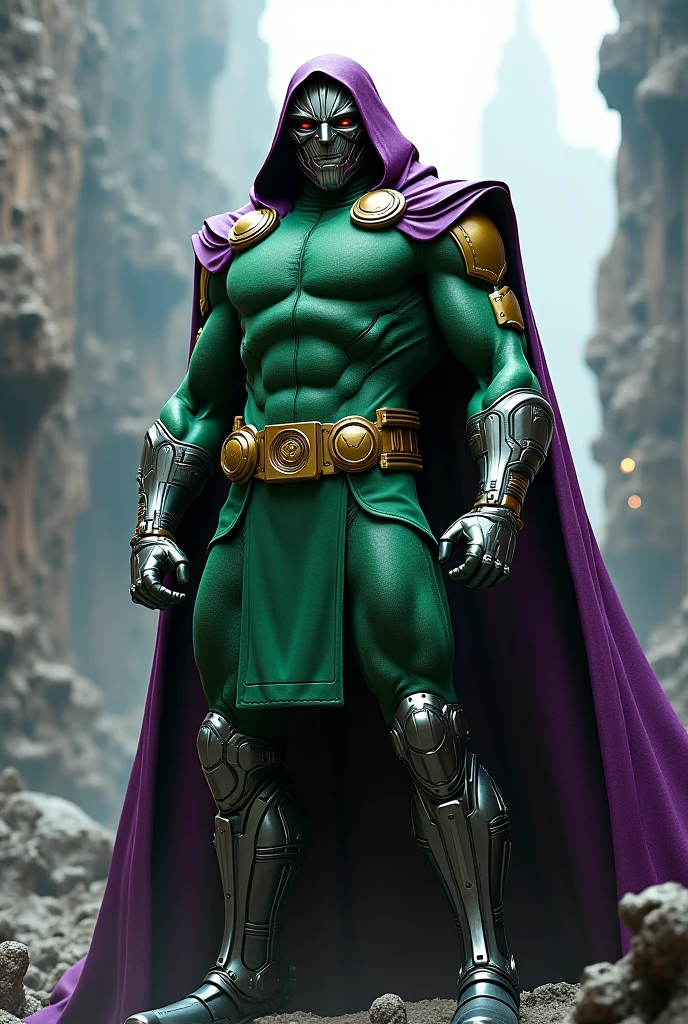 Generates an image of an adult male Martian with a bit of muscles looking intimidating green, with jewels and a king's crown, Walking out of an exclusive Louis Vuitton store with many shopping bags and his security personnel following him behind
