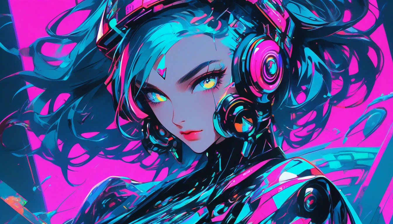 Detalhado DJ girl DJ Controller com Neon, Super vibrant music lights.