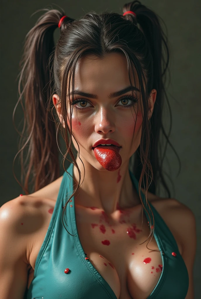 Her full body is shown giving a Blowjob while laying On a bed, She is sucking on a man's penis, she is biting into a man's penis with her sharp fangs, she is also a cannibalistic sexual demon, she has a perfect face with full libs and razor-sharp fangs, They are in a old creepy house in the bedroom and she is on top of the man, realistic blood on the man'loody, and violent, Her Full body is shown on a bed with a man as she is on top of him biting into his with her sharp fangs, realistic blood, perfect eyes, Perfect anatomy, realistic, gore, realistic skin and flesh, she is a vampire who feeds on innocent men, she is a virgin killer, she is biting deep and hard into his with her sharp vampire fangs, blood is dripping from his , she is trying to bite his off so that she can eat it, she has very sharp vampire fangs, she has a perfect athletic body, she is skinny with small perky boobs, she has abs and defined muscles, her skinny body is perfectly proportioned, she has a crazy look in her eyes, she is a sexy sadistic addict , a sexy tight dress with Long black stockings, she also is wearing black high heels with red bottoms, there is blood everywhere as she is biting into his with her sharp fangs. She has a perfect face, perfect eyes, and perfect bone structure, she has a skinny body with defined abs and muscle