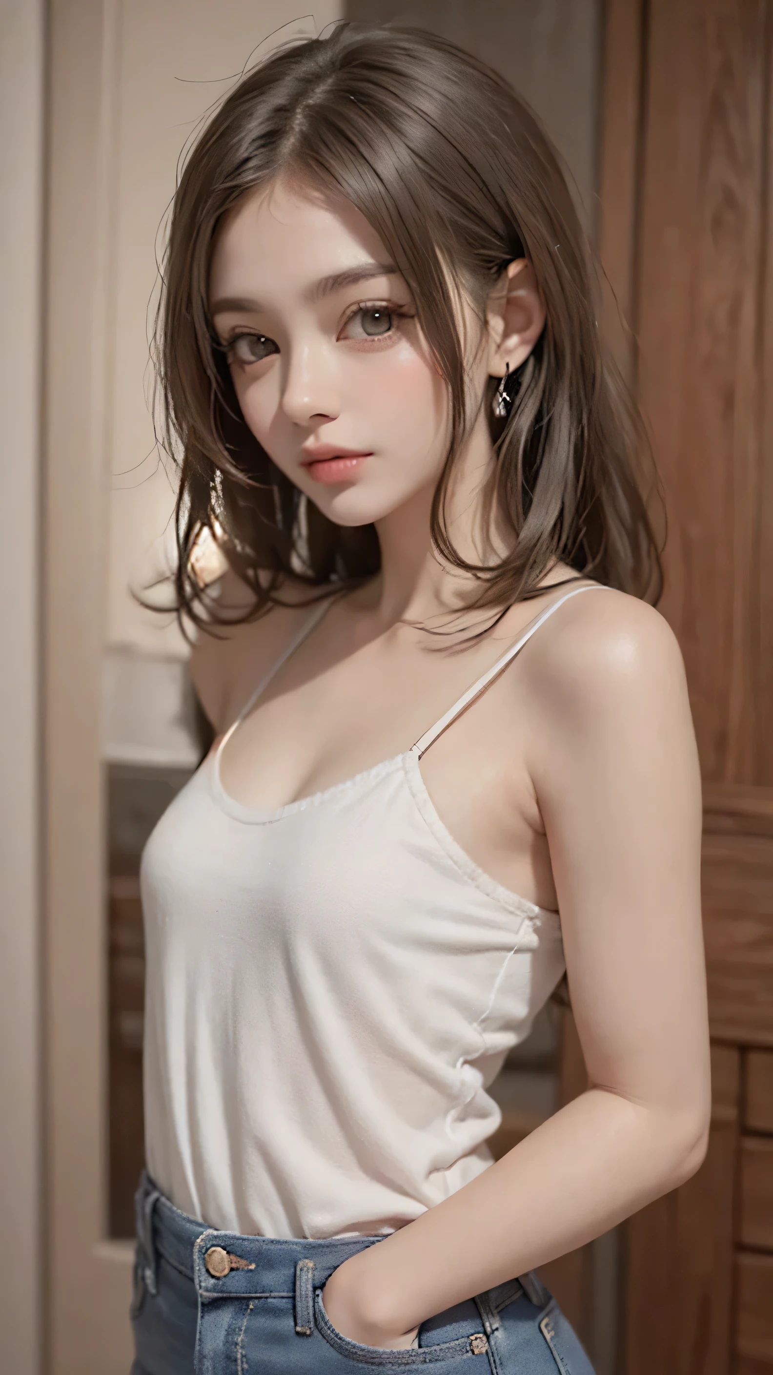 Reddish-brown hair,Long curly hair,high ponytail,red headdress,red eyes,red eye,red pupils,Delicate and detailed eyes,sparkling eyes,Background blur blur