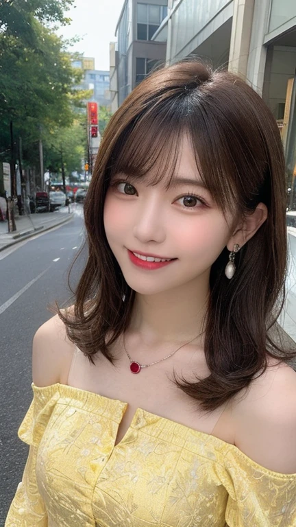 table top, highest quality, figure, Super detailed, finely, High resolution, 8k wallpaper, ダイナミックな構figure, detailed and beautiful eyes, Very gorgeous and elegant luxury dress winter clothes,medium hair,small breasts natural color lip, bold sexy pose,smile、20 year old girl、cute、sexy shot looking at camera,midnight,beautiful and detailed face,Elegant face,perfect and beautiful face,Slim your face and body,blur the background,A bright and colorful Christmas venue