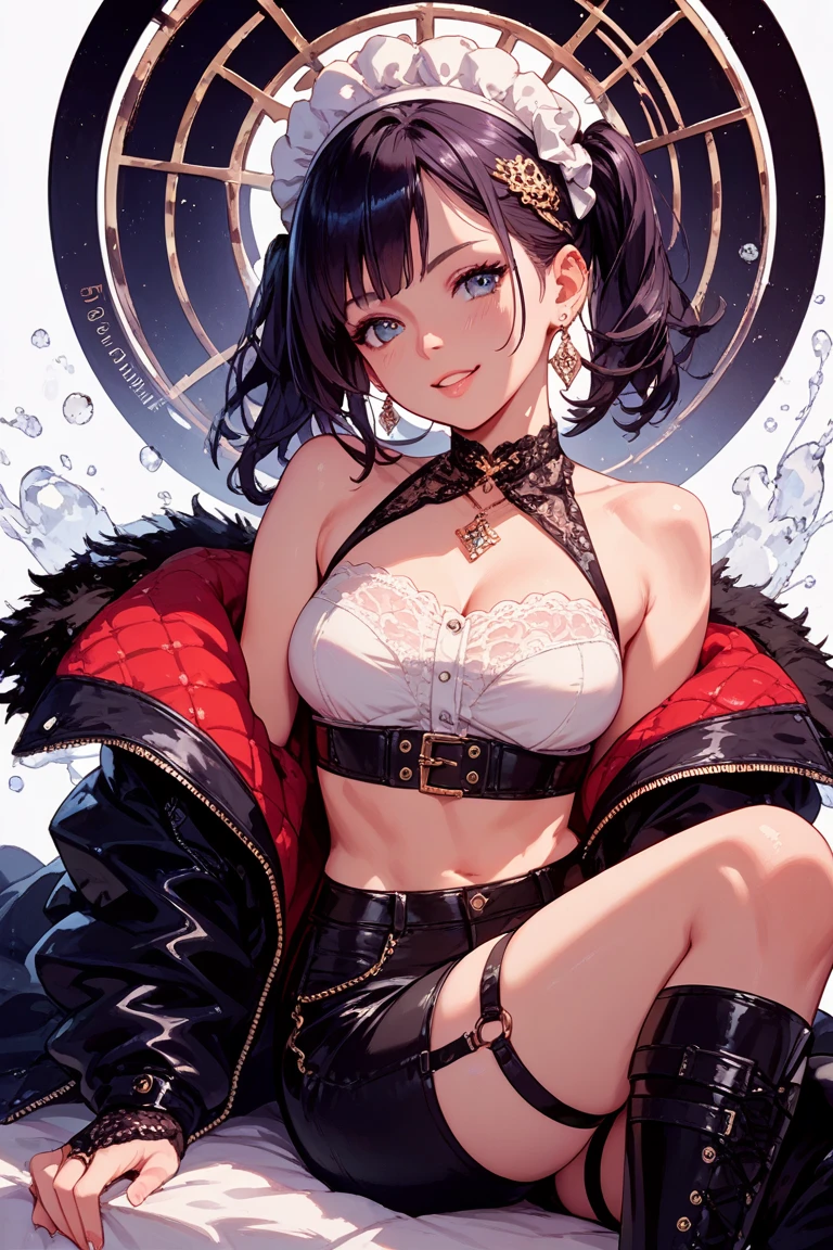 Fubuki from one punch man,with glowing eyes underwater with bubbles, fur clothes, 35 years old  figure, no cleavage, underwater, nu, Olhando para o Viewer, ((underwater)), ((cercado por bolhas)), ((Fischldef, Fischlein, Fischlrnd)), (olhos verdes), (Tapa-olho), nua com os  lindos