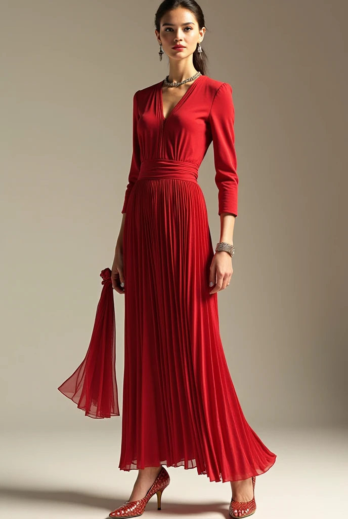 beautiful sexy woman, beautiful avant-garde style, full length , Beautiful red silk clothes ,  Accessories ,Bag,
