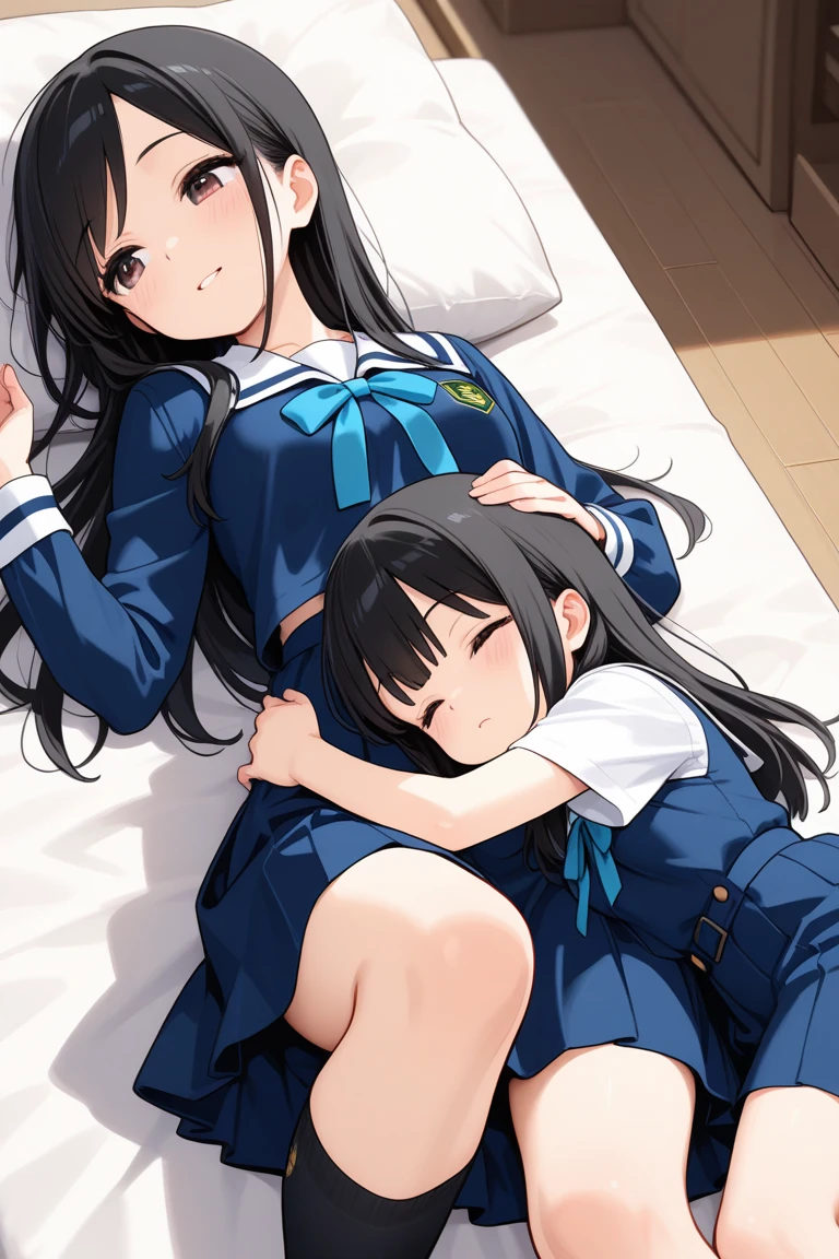 NSFW:1.3. Navy blue short-sleeved sailor suit:1.9. Dark blue uniform pleated skirt:1.9 Ponytail White Underwear:1.3. Tall woman in anime drawings with vivid colors:1.9 Scream:1.9. Lie on the bed with your legs wide open:1.3 Sweat, , buttockled face, glaring, wrinkled brows, flushed cheeks, night:1.3 Apartment bedroom, white sheets, short black hair, ponytail:1.9 Straight hair, bangs swept to the side:1.9. Slanted eyes, brown eyes, tall, big breasts, st, beautiful