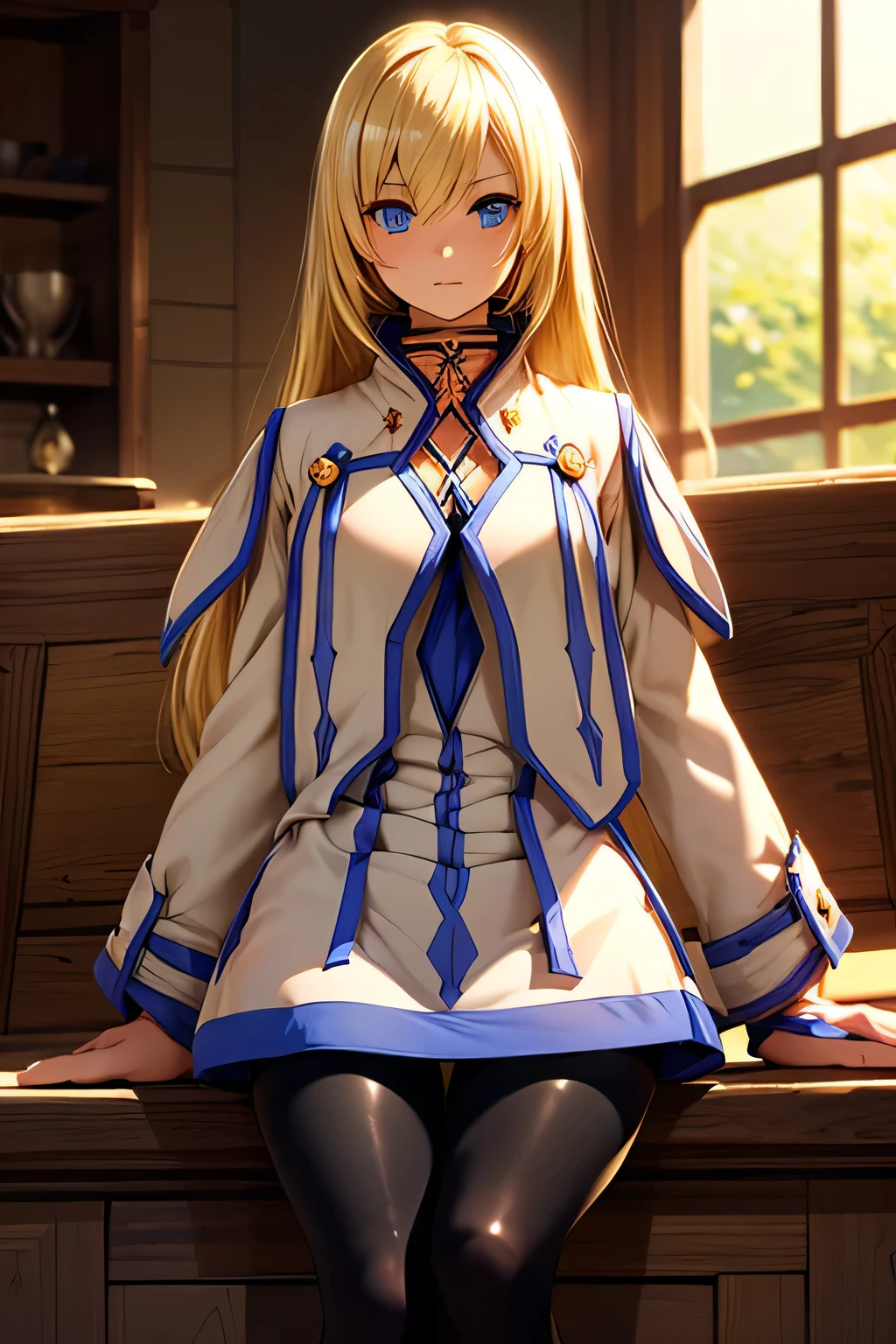 perfect anatomy　Top Quality,highest resolution from vagina,(((Clothes with metallic luster　 Shiny Black Tights 　 shiny blonde hair　blue eyes　girl)))　TALES OF SYMPHONIA　Collet Brunel 