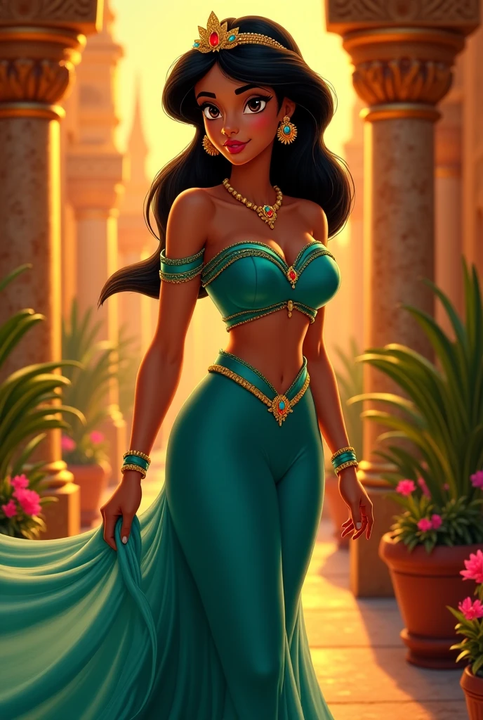 Stunning Princess Jasmine, photo in 8k, in action, cinematic.