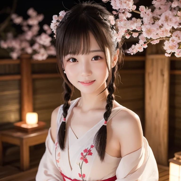 one girl, (a beauty girl, delicate girl:1.3), (24-years-old:1.3),
break, (Shrine maiden costume:1.3), Zoom in on face,
break, Very fine grain definition, (Symmetrical eyes:1.3),
break, (Inari Shrine:1.3), (torii:1.3),
break, Small breasts, Brown eyes, Parted bangs, Brown Hair, girl,
break, (Eye and facial details:1.0),
break, (masterpiece, highest quality, Super detailed, Detailed face, 8k)、seductive smile、cleavage、twin braids、braided bangs、Bring your arms together
