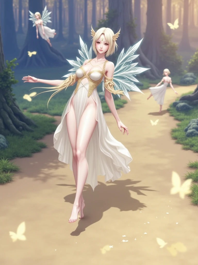 "(Masu works)，Expert level，tmasterpiece，top-quality，Photorealistic photos，depth of fields（Jewel silver metal body:1.9），Matte white、Jeweled gold weapon、Gorgeous castle background，ultimate beauty girl，The fairy's wings grow on her back，Gemstone metal body:1.1" --auto