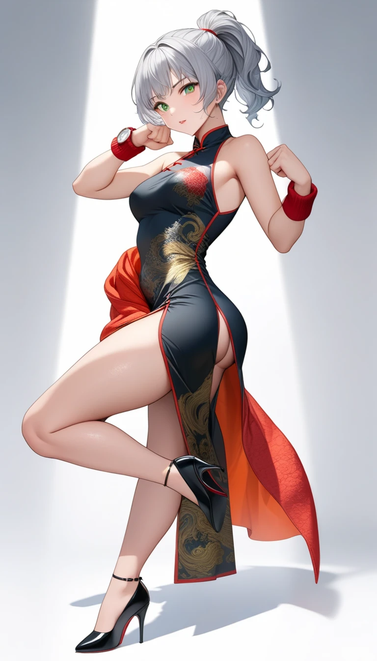 ((Highest quality、masterpiece、Anime Style、Highest quality、High resolution、8k、detailed、ultra-detailed:1.3))、Long legs、Sharp focus:1.2, Beautiful woman with perfect figure:1.4、(smile:1.2), double eyelid、30-year-old woman、Sexy pose、((((Shut your mouth.、One Woman、Chinese clothing:1.5)))),The background is another world