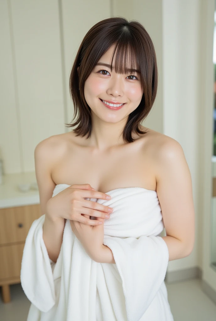 (One girl), cute, (Very detailed美しい顔), (Highest quality:1.4), (Very detailed), (Very detailed CG synthesis 8k wallpaper), Professional photography, Realistic portraits, (naked bathtowel lift:1.3), (Wide-chested high:1.2), Depth of written boundary, classroom, (squat:1.2), (panties,panty in skirt:1.2), (View from below),、(Big eyes that shine like jewels)、(Droopy eyes, Natural Makeup、Ultra-high definition beauty face:1.35)、(Ultra high resolution perfect beautiful teeth, Center of chest, Tight waist, Smiling with teeth showing:1.25)、Ultra HD Shining Eyes、Super high quality glossy lip