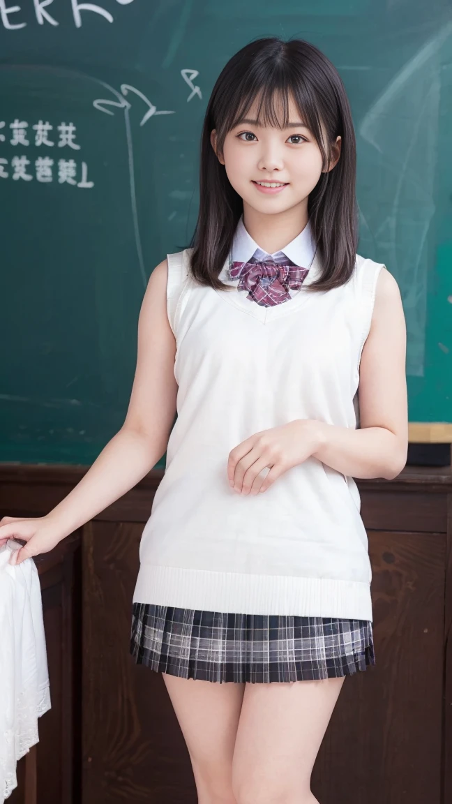 Japanese women, (smile:1.05),Browsing Caution、8K,Highest quality, masterpiece, Very detailed, 超High resolution, Realistic, RAW Photos, , Absolute Resolution, Complete limbs、Complete Anatomy、Perfect beautiful skin、cute女の子1人,cute女の子 、、(smile:1.2)、ta Girl、(school uniform:1.3)、(Sleeveless shirt:1.1)、 ((When you raise your hands above your head, you can see your armpits.))、、Micro Mini Skirt、、Accentuate your thighs、cute女の子、 , Realistic young gravure idol, Japanese Girls、、by 2 person、(bedroom:1.2)、Mix 4, (16K, Raw photo, Best image quality, masterpiece: 1.45), (Realisticな, Photorealistic: 1.37), Two Girls, cute, Professional Lighting, Photon Mapping, bedroom, Physically Based Rendering, Dark brown long bob hair,Beautiful, well-groomed eyes、double eyelid、With a girl, (((Sleeveless shirts worn by Japanese high school girls、Tartan plaid miniskirt,、Dark blue socks))), Highest qualityの写真, High resolution, 1080P, (Clear Face), (Detailed face description), (Detailed hand description), (masterpiece), masterpiece、Rich details、(Beautiful Faces)、(Highest qualityの写真)、(Detailed eyes)、 in front of you、Thin clavicle、((Slim and large))、(((日本はSleeveless shirtを着る)))、((Pure Idol))、((明るいbedroom))、(Shot from random perspectives)、(((Her skirt is lifted up and her white panties are visible.)))、smile、Drawing the whole body from the knees、 nasolabial folds、(Large firm breasts:1.2)、Firm big ass、Two arms and two legs、(((from the front:0.4)))、bare hands、Symmetrical eyes、