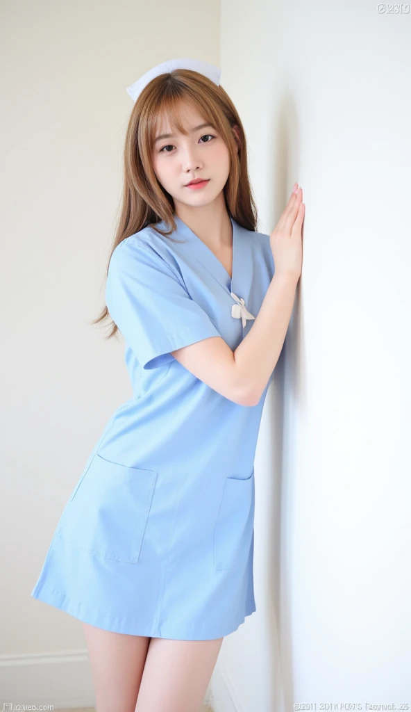 adorable, 1 young girl, ((10 years old)), baby face. arrangement of nurses' clothing. (Full body shot), Medium breast. Hospital, room. Ultra High Res. realistic: 1.4, UHD