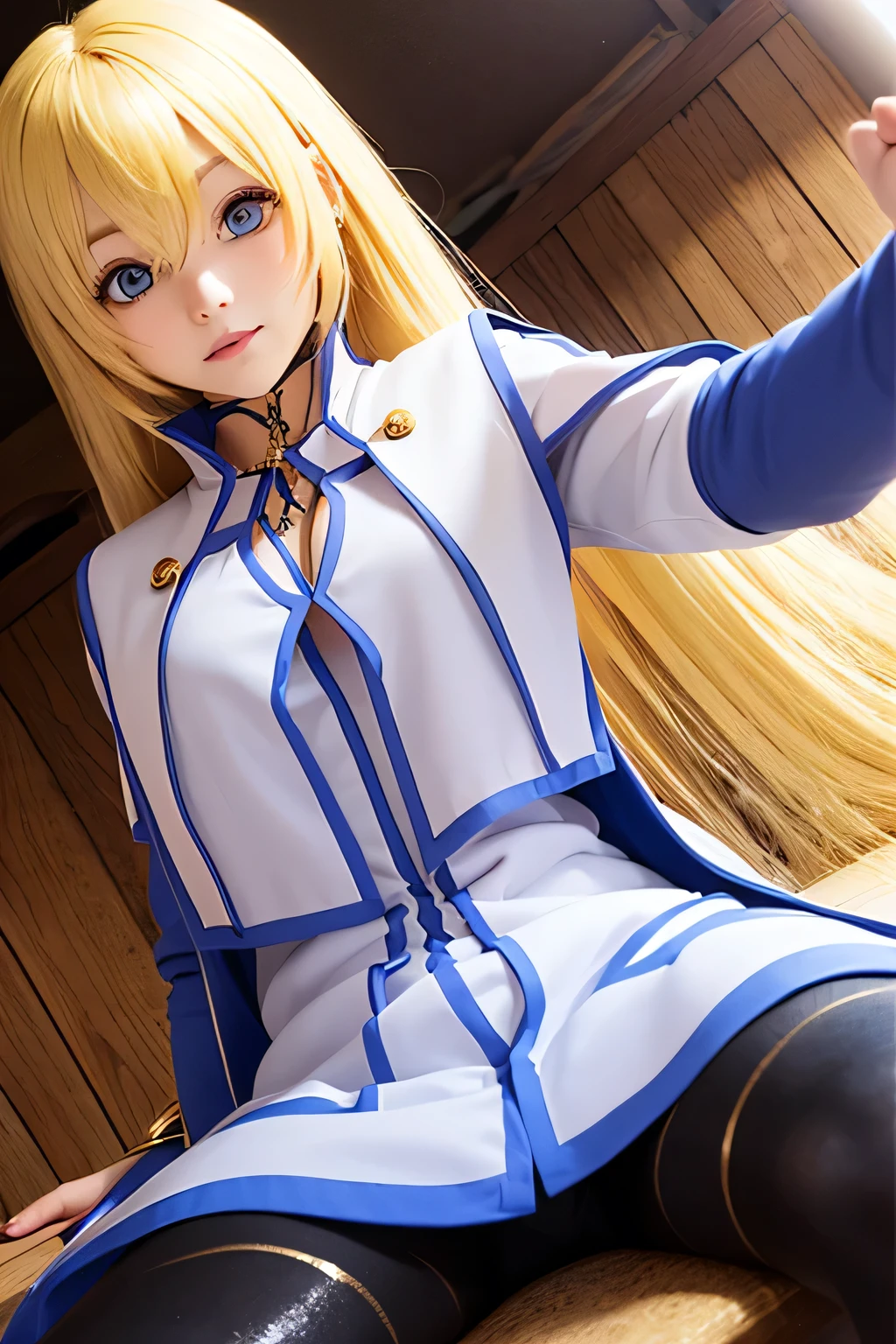 perfect anatomy Top Quality,highest resolution from vagina,(((Dress with metallic luster Shiny Black Tights shiny blonde hair blue eyes girl))) TALES OF SYMPHONIA Collet Brunel
