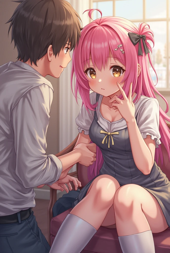 "(fresh style, soft light and shadow), (2 people, 1 girl + 1 boy, 18 years old), boy hugging girl from behind, sumata, breath blending, romantic words, lingering, blushing."girl panting, lots of sweat,insertion between thighs,white socks,seifuku