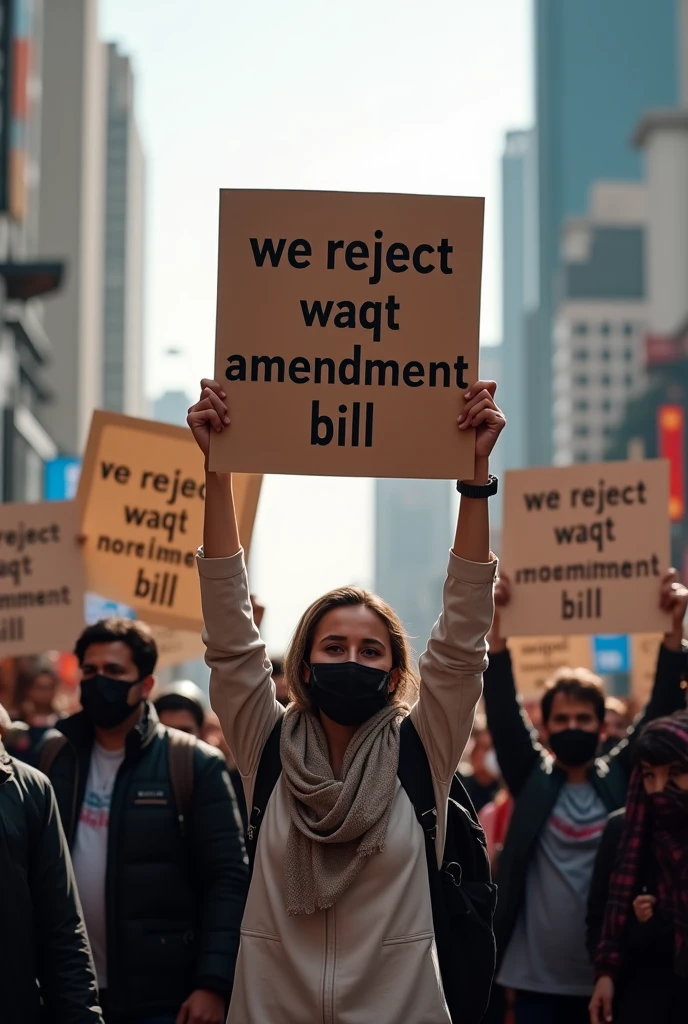 Students and the public wearing masks are holding a large demonstration"while carrying a sign saying &quot;Reject the Bill&quot; and while carrying a red and white flag and the situation was full of smoke and tear gas