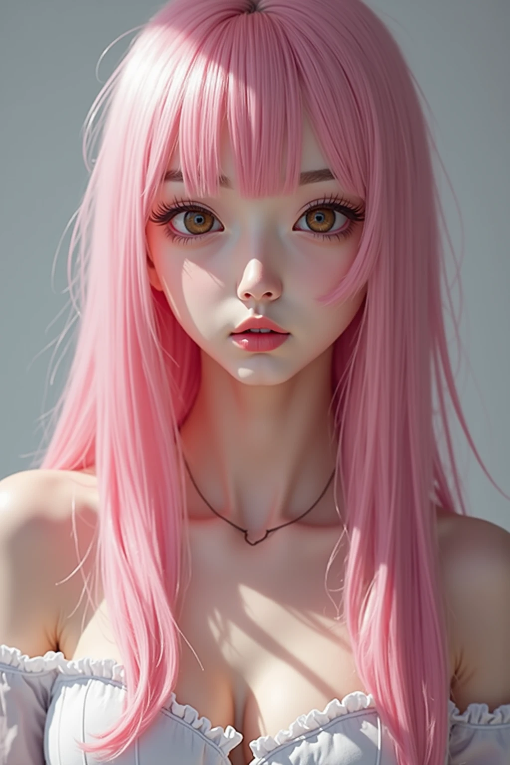 ((Masterpiece))、((The best quality)、(super detail)、8k、Delicate performances filmed in anime style.。(the night)、 (very long hair、Pink hair and bright blue eyes.、)(two-tailed)His blue eyes are highlighted.。 The overall tone is brighter.、She is lying。(naked)