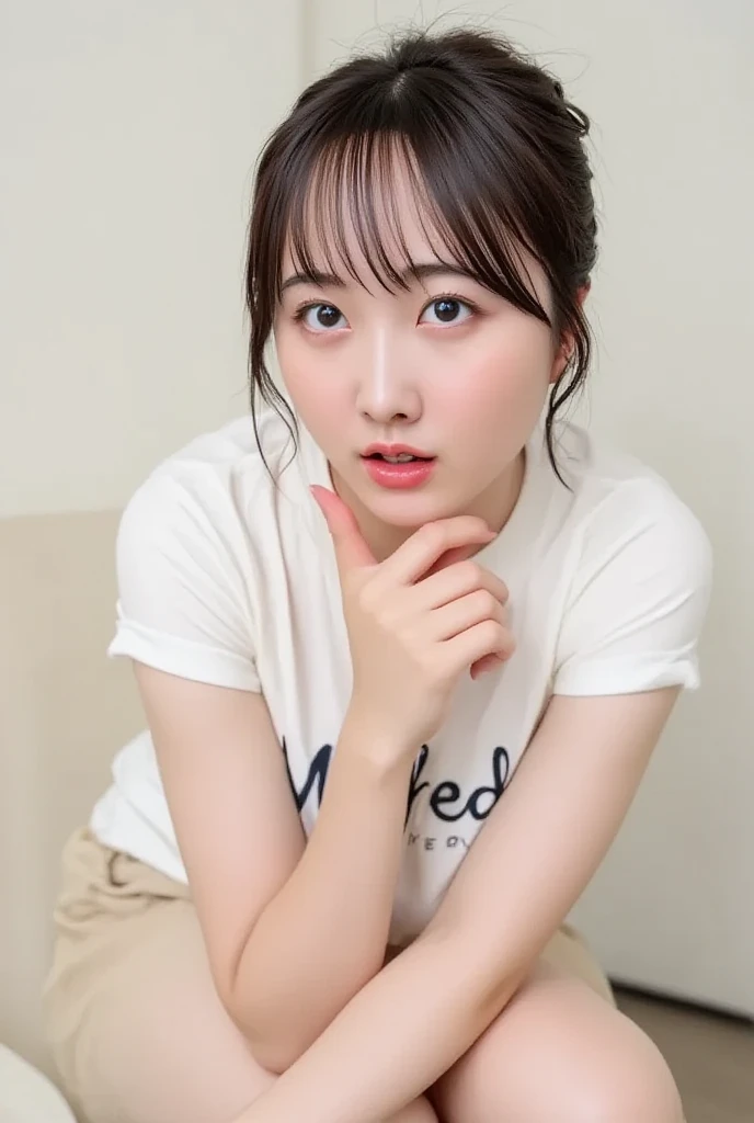 alone、high school girl、Natural body shape、White skin、Natural Makeup、Black Hair、bangs、Straight Long Hair、((High School Uniform))(((White blouse、navy pleated skirt、Micro Mini Skirt)))、(((Big Breasts)))、、School classroom、(turn around and look at the camera)、Full body photo、Head-to-toe portrait、Exposing your thighs、Dark blue socks、Black Loafers、Backwards、Focus on the butt、((Pure white panties))、Stick your butt out、((Are standing))、(((forward leaning posture)))、Dark blue socks、Black Loafers、((Place your hands on your knees))