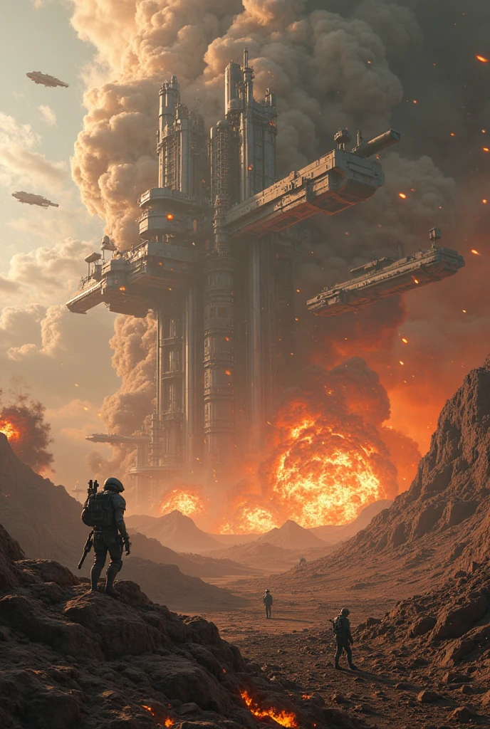 Create image A sprawling industrial alien mining facility being ...