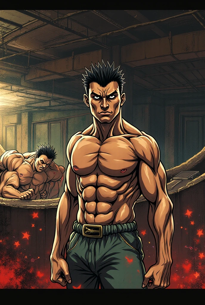 Baki Hanma with the word RepMax in manga style