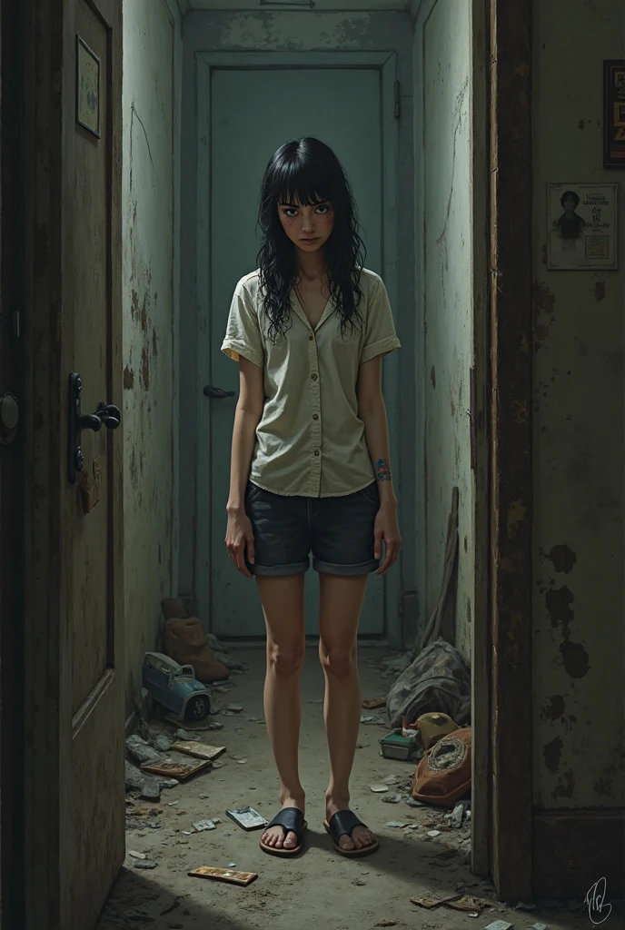 Abandoned sewers,Sexy standing pose,Garbage all over the ground,grimy,Dilapidated,Devastated,best qualtiy,full-body portraits(1:1),delicated face,18 years old girls,lean and slender body,Skinny,Smaller bust,The barefoot,junk,exhibitionism,exhibitionists,no clothes are worn,don't have clothes