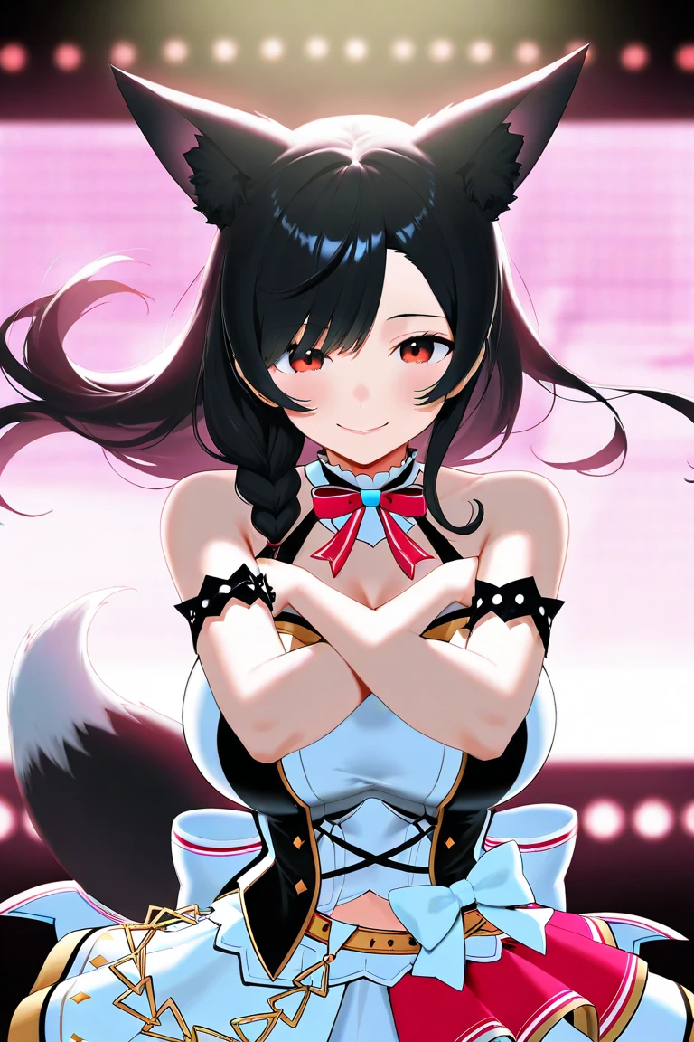Kuromi Celica、Good looking girl (blush, Perfect Face), independent , Looking at the camera, masterpiece, Anime art style, Cute Characters, Most detailed, high quality、Nico Nico Smile、Showing armpits、Black Hair、Twin tails、Cat ear