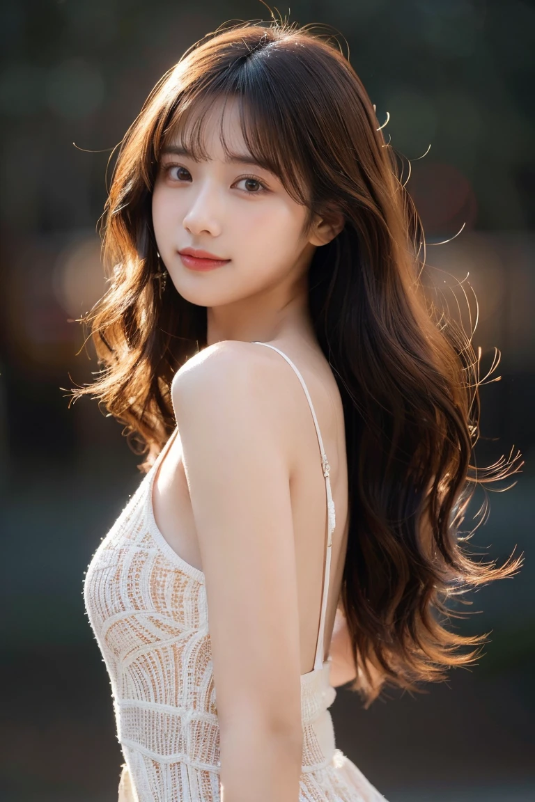 highest quality、4K、Beautiful lady、Perfect Face、Perfect Style、model、perfect body、Sunburn、beautiful lady、mature、long curly layer brown hair、Swept-back hair、full body, sexy 、charming、healthy、at flower garden