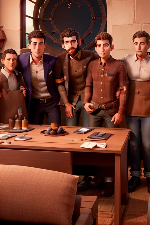 Three men sit at the table with a plate of food, por Pedreiros Keos, inspirado em Cedric Seaut (Pedreiros Keos), freemasons, Sociedade Secreta do Imperador, alta qualidade de imagem, figuras vestidas sentavam-se ao redor de uma mesa, masonic, em vestes escuras com detalhes dourados, In hoc signo vinces, inspirado em Pedreiros Keos, foto de um espectador