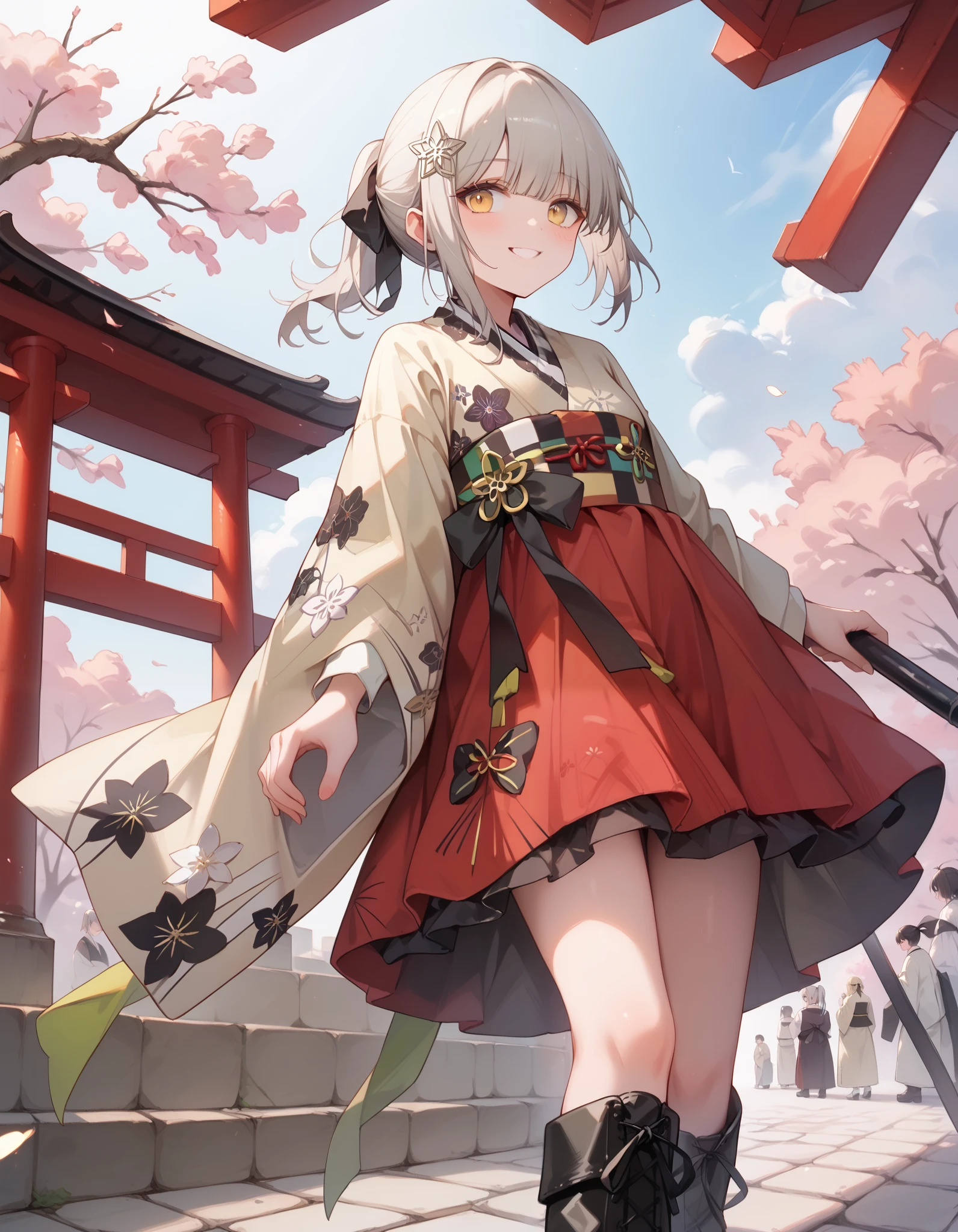 Anime girl in a kimono outfit with a sword and a gate - SeaArt AI