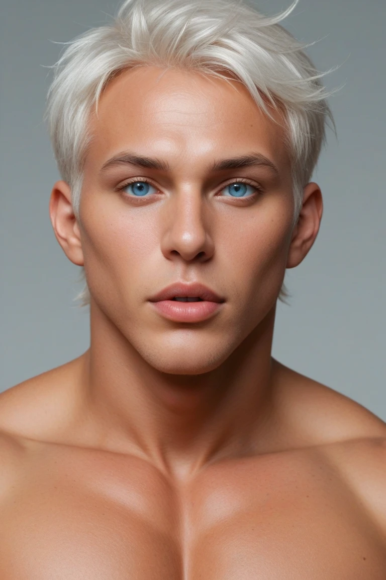 4k, high resolution, best quality, masterpiece, perfect color, perfect shade, perfect lighting, Posted by e621, ((portrait)), ((handsome man)), perfect male figure, Short hair details,chest muscles,abdominal muscles,Naked torso,Detailed face, perfect face, (stood up), Detailed background, ((Bonifasco Lighting)), (delicate cat eyes),(animal ears cat),white hair