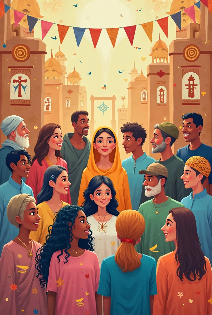 Make a poster showing religion in the globalized world make it look like it was not made by ai (enchanced)(natural)(lighting)