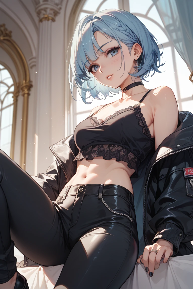 personagem anime, uma mulher com uma camisa preta manga comprida, jeans azul, decote, seios grandes redondos, big ass, thick muscle body, cabelo branco, cabelo curto, short bob hair, neck length, olhos verdes esmeralda, uma pintura digital inspirada em Tomer Hanuka, trends on pixiv, series art, closeup de estilo de gesto pesado, detalhes do corpo inteiro, vestindo roupas casuais, estilo anime, estilo anime hiper detalhado, personagem de estilo anime, impressionante estilo de arte detalhado, estilo de arte realista, estilo de anime limpo e detalhado, estilo de anime moderno, cabelo branco, corpo inteiro