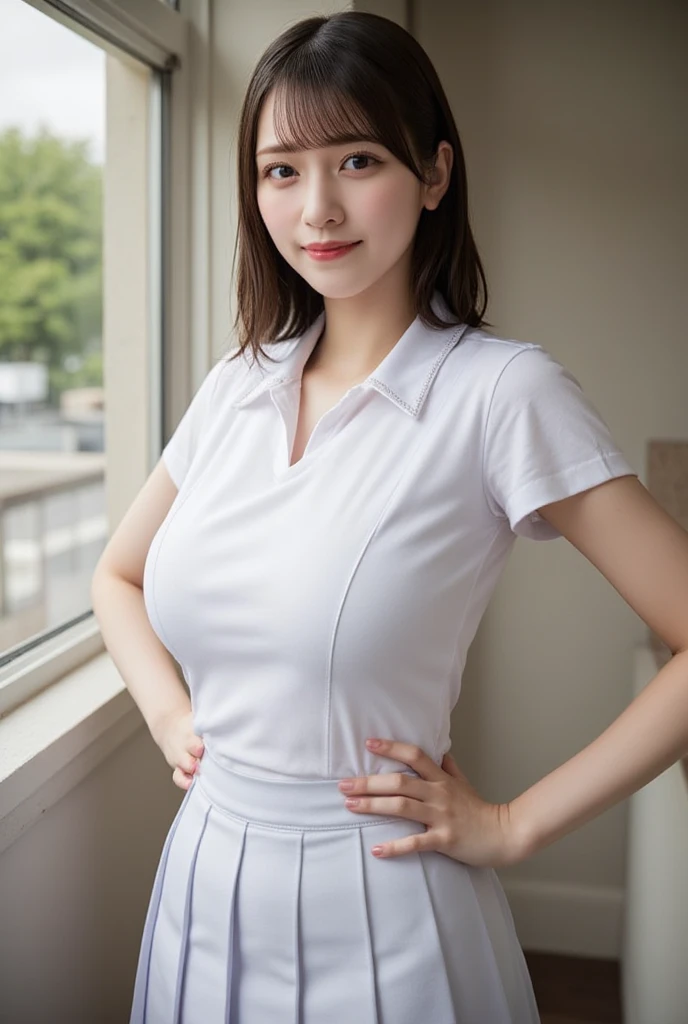 masterpiece,Highest quality, (Dear. clerk:1), ((Portraiture:1.3)), Cross Arm, smile,Pink professional wear,Long legs,Hyper detail on skin,Cleans pores,Panoramic View,Stick your butt out,Black Lens Stockings,Beautiful young Japanese woman, Perfect Face, Looks great, (Detailed facial features), Clean and nice face,Pink tight skirt、Big Breasts、Erect nipples