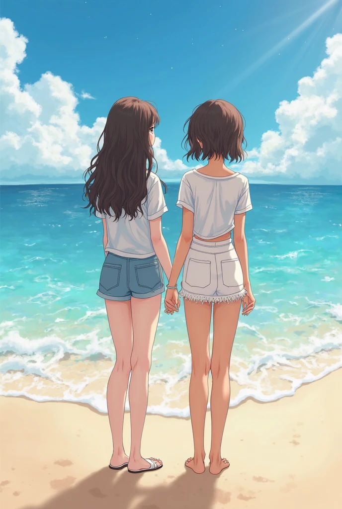 2 girl looking at the view on the beach
