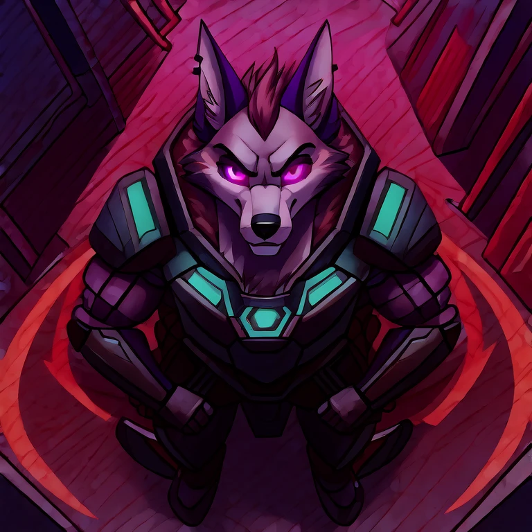 portrait of cerberus (fortnite), rating_safe, Green body, Green Eyes,Glowing Eyes,Claws,tail,snake tail,
dark interior, particles, castle scene, cel shading, linear hatching,, score_9, score_8_up, score_7_up, score_6_up, score_5_up, score_4_up
