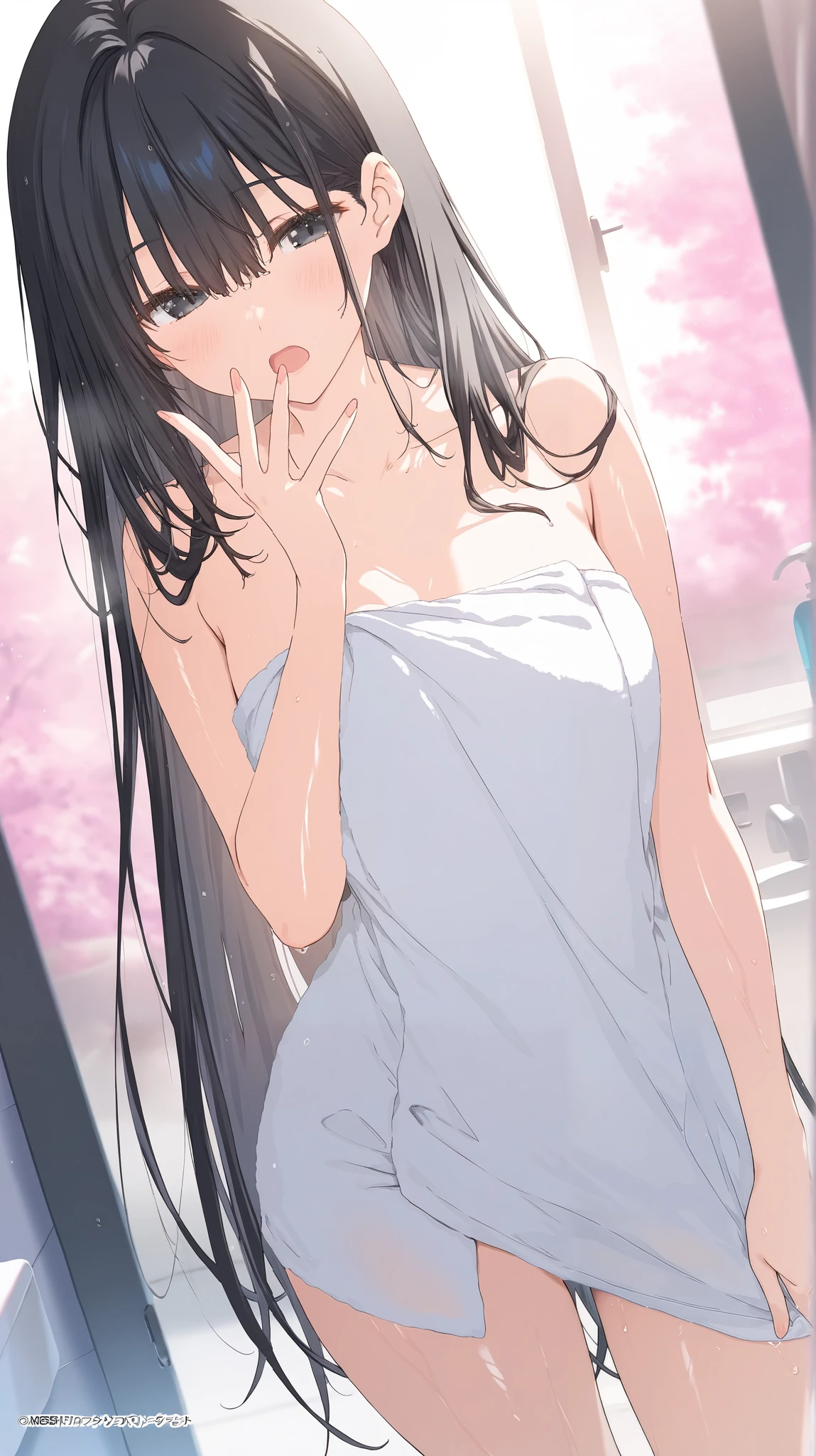 Stunning Chitanda, There is only one beautiful girl，purple eyes, black hair, Naturally straight hair, straight bangs，extremely refined，adult face，lips open，flowing long hair，Peerless beautiful girl, dreamlike，Slim，soft, (Sensual), (kawaii), Dream quality，white transparent dress，On the tram，bare shoulders，naked collarbones，bare neck，Bare thighs，Exposed groin，extremely shy，ultra high resolution, (masterpiece:1.2, best quality), (Exquisite and beautiful eyes: 1.2), (Beautiful and delicate face)